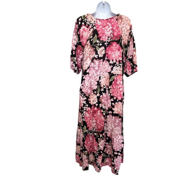 H&M Hydrangea Floral Puff Sleeve Maxi Dress - Size L - Picture 5 of 6